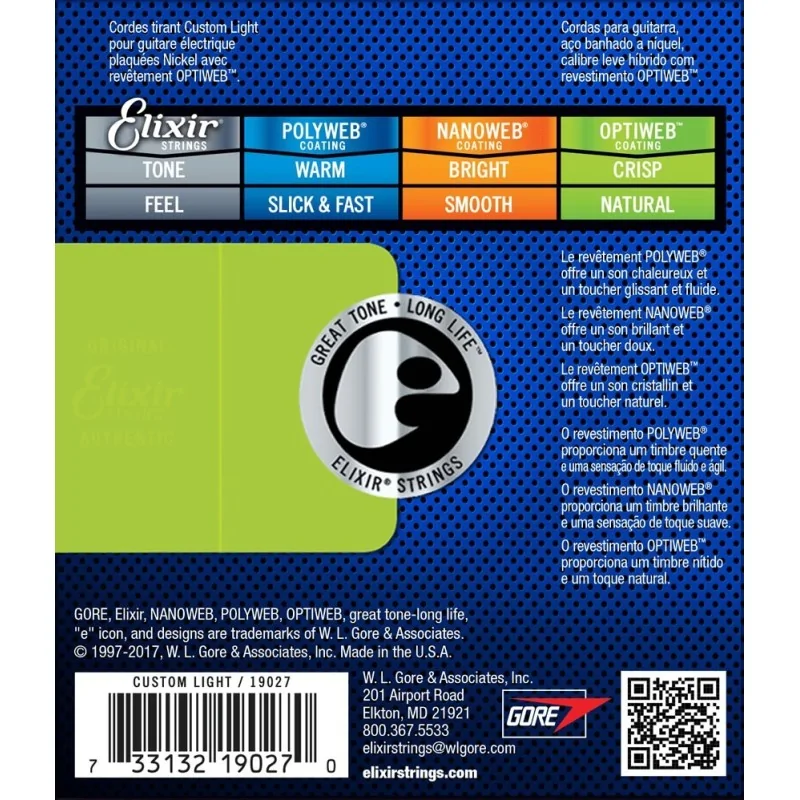 Elixir 19027 Custom Light 09-46 Optiweb Coating Elixir 19027 Custom Light 09-46 Optiweb Coating