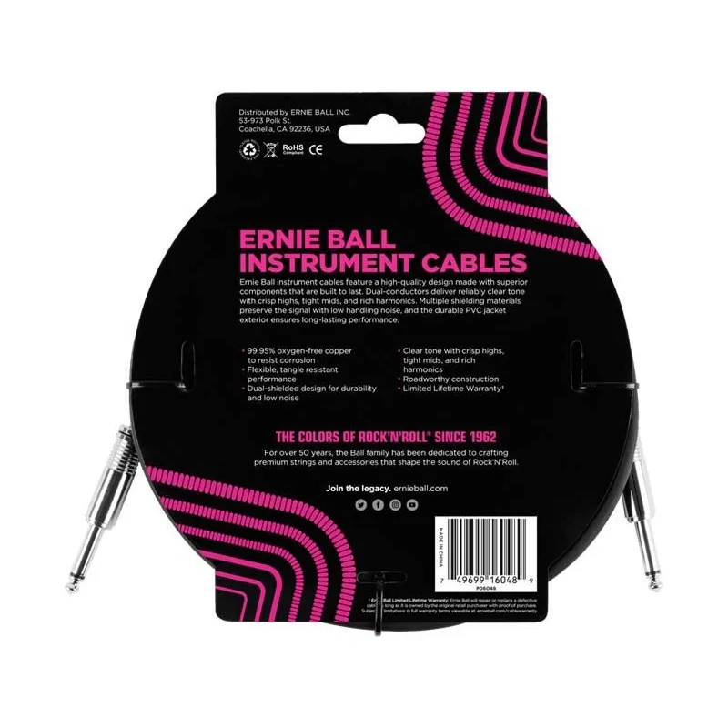Ernie Ball Câble Ultraflex Jacks Droits 3m - Noir