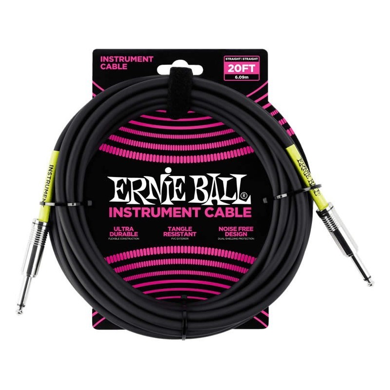 Ernie Ball Câble Ultraflex jacks droits, 6m - Noir