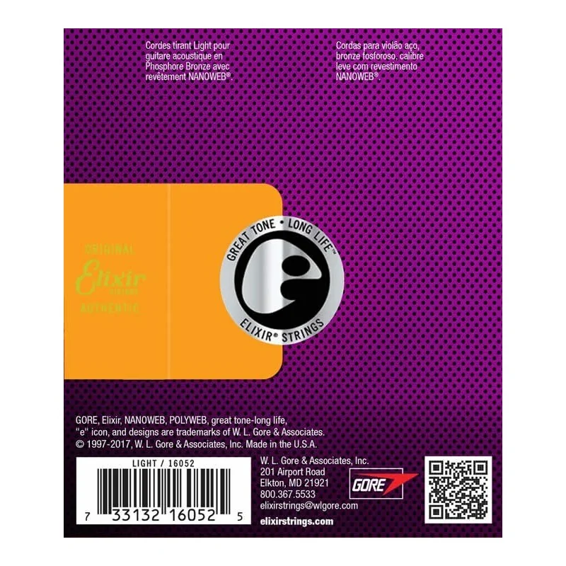 Elixir 16052 Nanoweb Phosphor Bronze Light 12-16-24-32-42-53