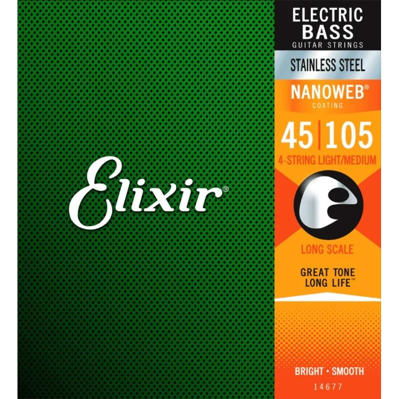 Elixir 14677 Jeu Nanoweb Bass M 45-105 Stainless Steel