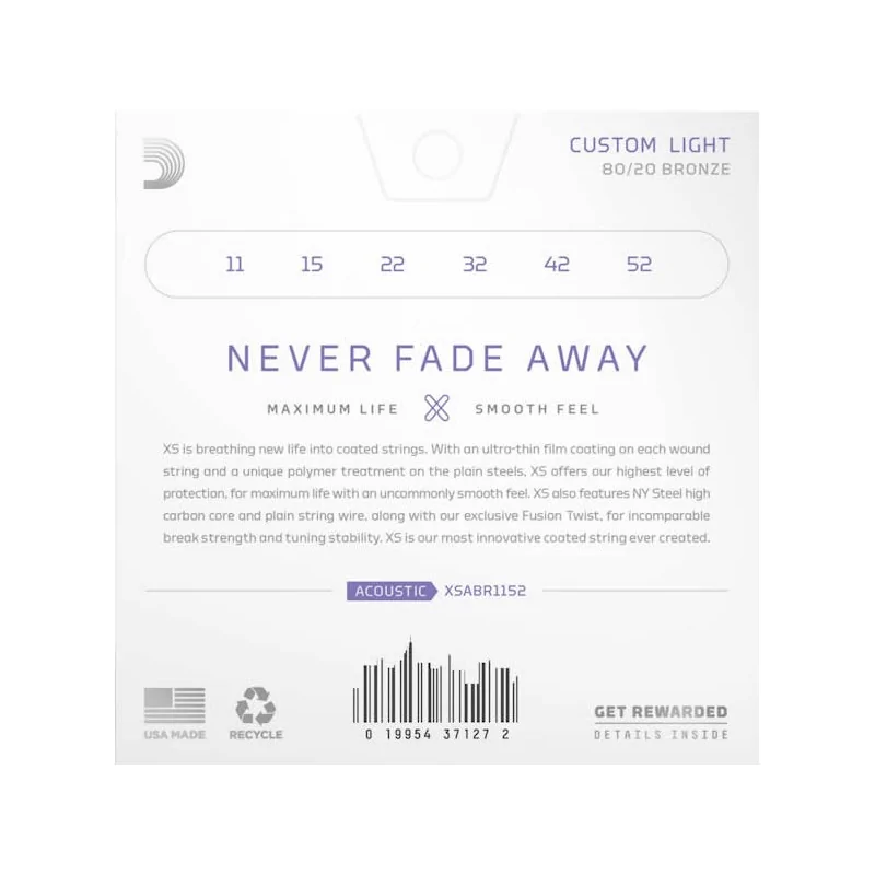 D'Addario XSABR1152 Custom Light Coated Acoustic