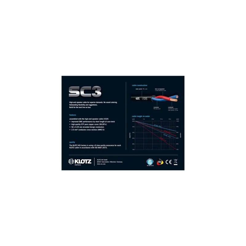 Klotz SC3PP01SW Câble haut-parleur 2x 2,5 mm² PVC, 1 m (Jack 6,35 mm – Jack 6,35 mm) Klotz SC3PP01SW Câble haut-parleur 2x 2,5 mm² PVC, 1 m (Jack 6,35 mm – Jack 6,35 mm)