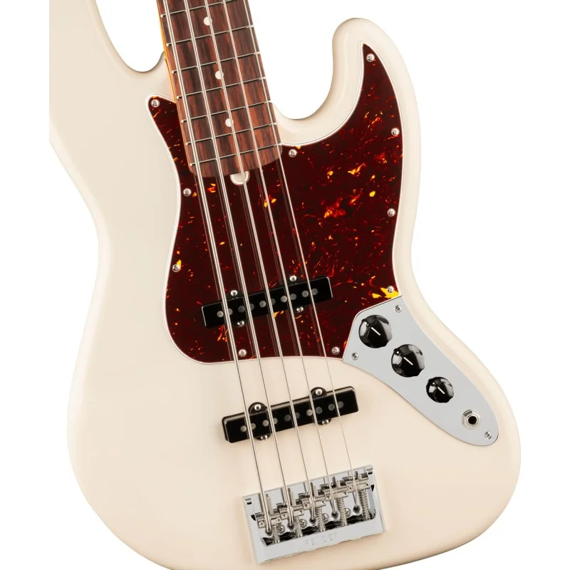 Fender American Professional Jazz Bass V Rosewood Olympic White vue de la table