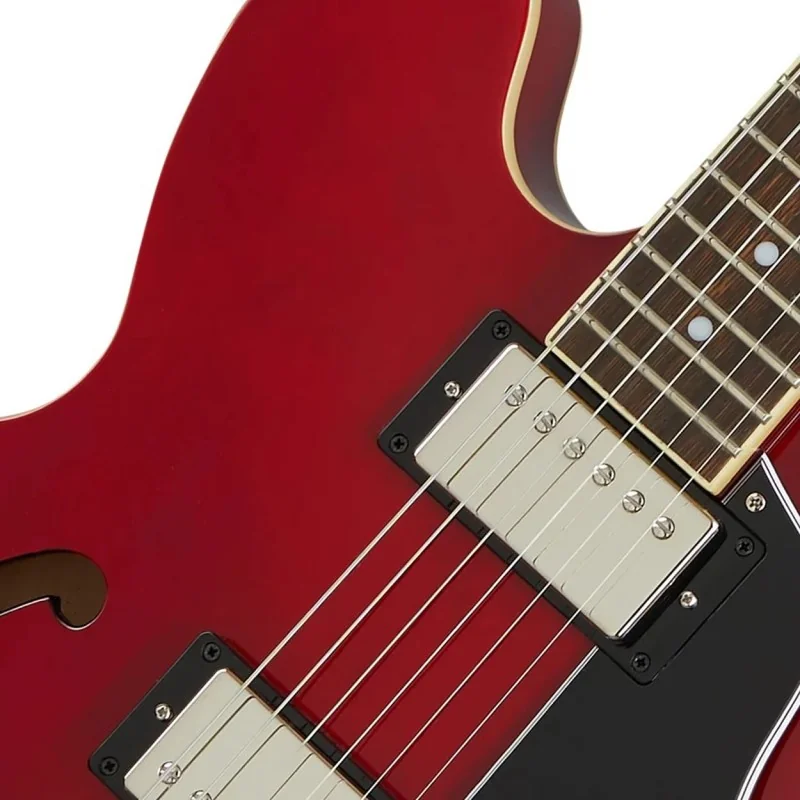 Epiphone ES-335 Cherry Palissandre vue des micros